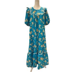 VINTAGE 70s Blue Hawaiian Maxi Dress